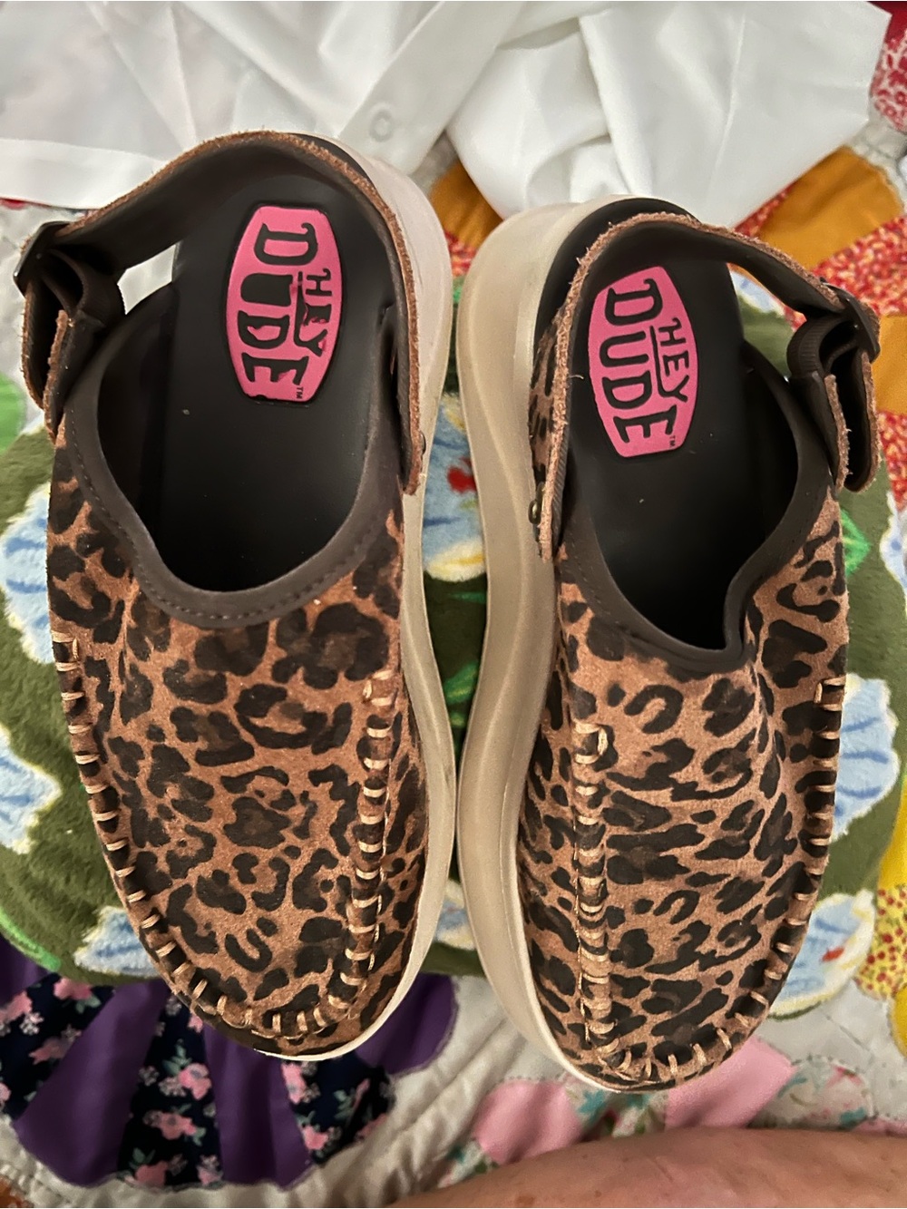 Hey Dude Leopard Print Slip-On Wedge Clogs in Brown